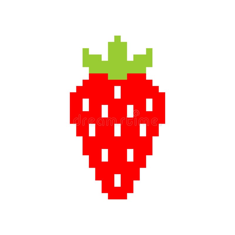 Strawberry pixel art isolated. Berry 8bit. Vector illustrationÂ 8 bit